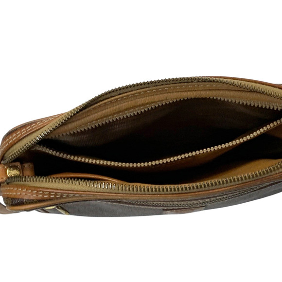 Vintage Celine Triomphe Macadam Clutch Brown Leather Canvas Wrist Handbag Unisex - Picture 6 of 15